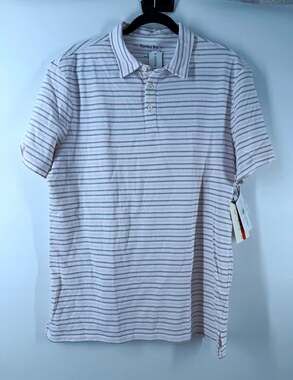 Hawker Rye Men's Polo Shirt Striped White Pink Gray L Tall Sleeve Button